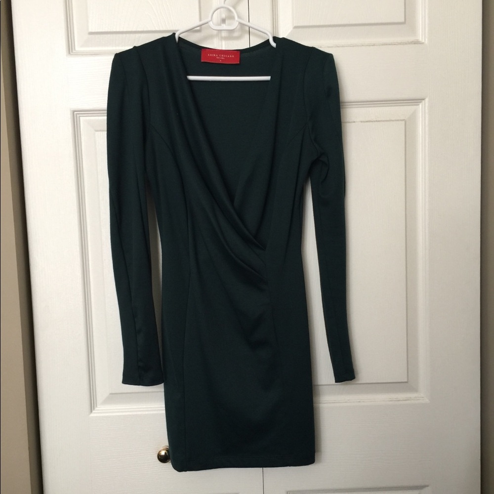 AKIRA Green Long Sleeve Mini Dress